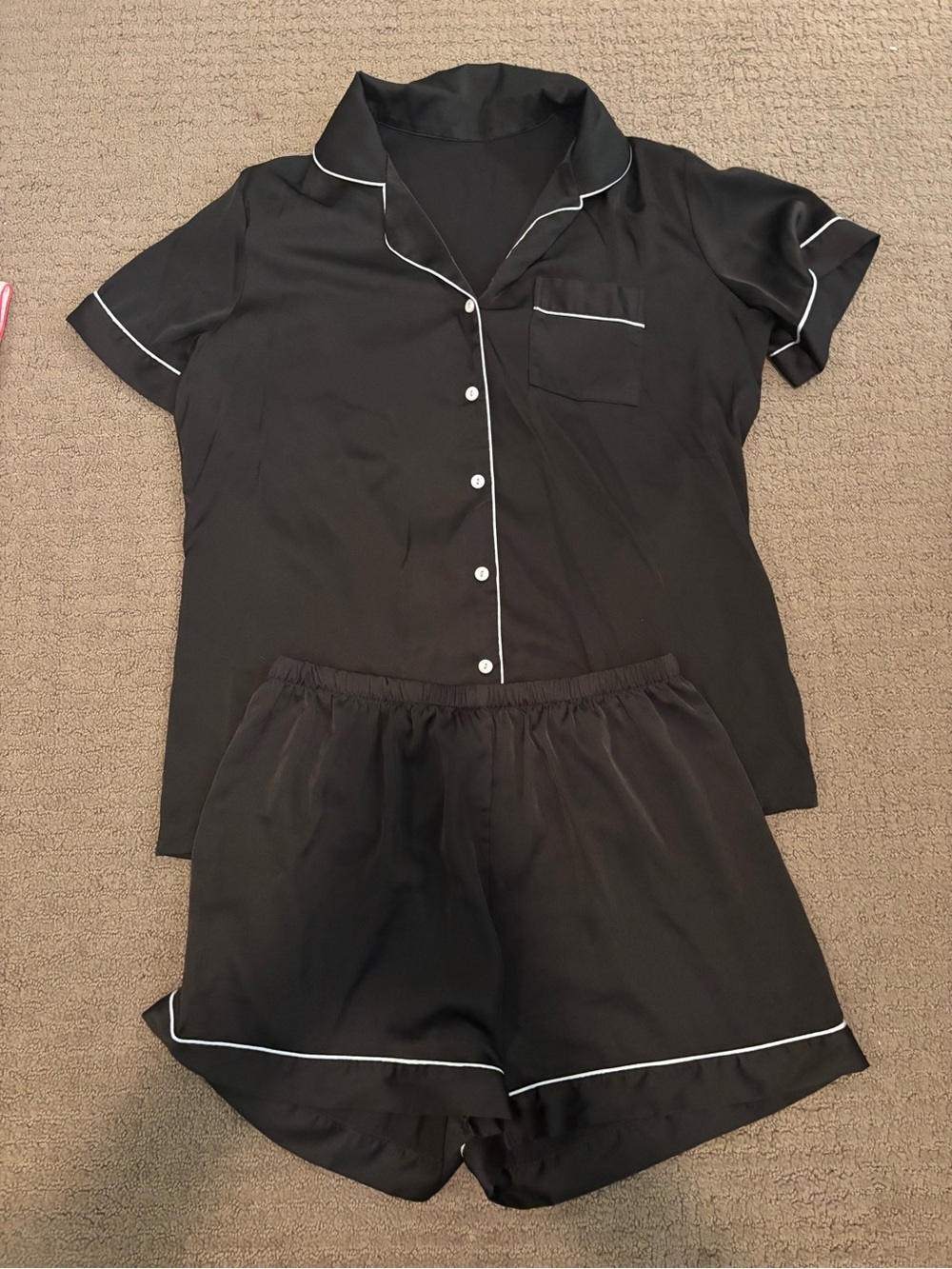 Amazon Black Short-Sleeve Button Pajama Set with White Piping
